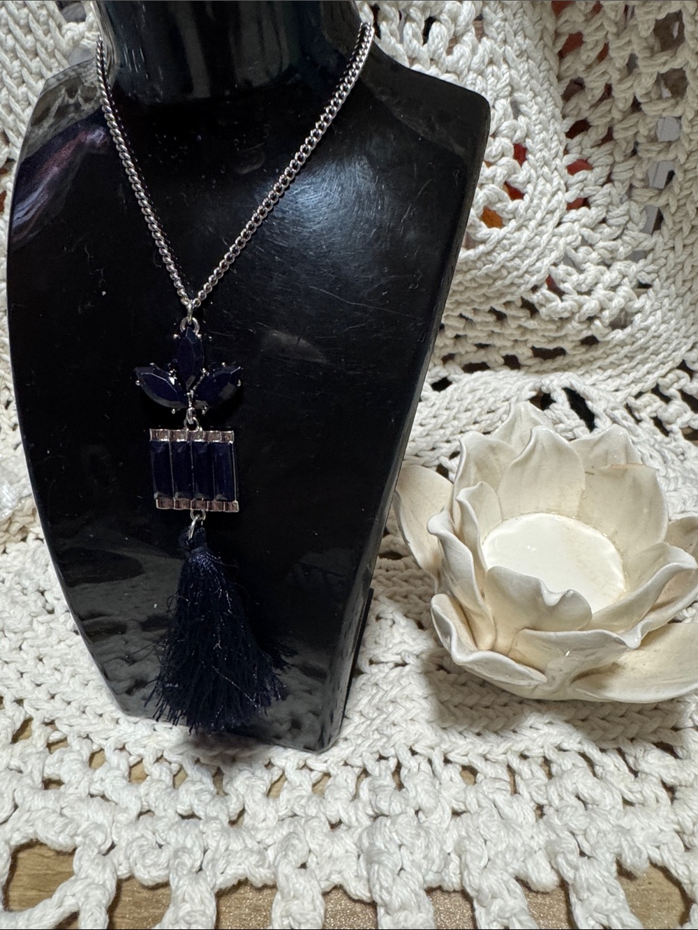 Tassel Pendant Necklace in Deep Navy